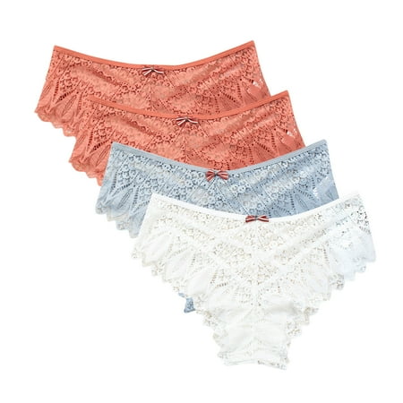 Plus Size Cotton Underwear for Women 4pc Womens Underwear Lace Panties for Women Lightweight Lace Briefs Low Waist Thong Plus Size Ladies Underpants Thongs Seamless Underwear White M