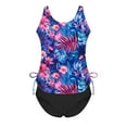 thumbnail image 7 of OCLCCG Tankini Swimsuit for Women Two Piece V Neck Side Drawstring Swimwear with Bottom Fashion Printed Ruched Bathing Suit, 7 of 7