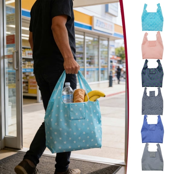 Eco Foldable Shopping Tote Bag Waterproof 210D Oxford Squares Design, Reinforced 25 cm Handles, 40L Large Capacity Reusable Grocery Travel Bag