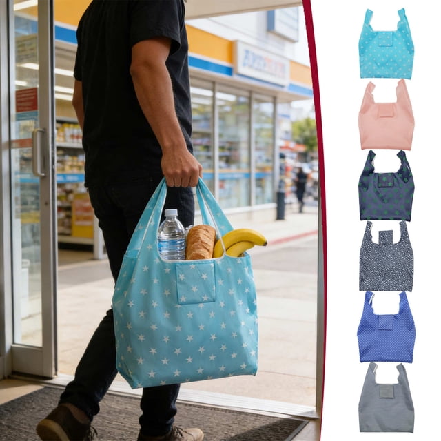 Bolsa de compra plegable ecológica impermeable diseño Oxford squares 210D, asas reforzadas de 25 cm, bolsa de viaje reutilizable de 40L
