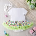 thumbnail image 6 of CUZIBR Toddler Girls Baby Easter Skirt Sets Bunny Print Ruffled Sleeveless Crewneck Letter Print Romper Rainbow Gradient Tutu Skirt With Headband Cute Stylish Cozy Outfit,White2,12-24 Months, 6 of 7