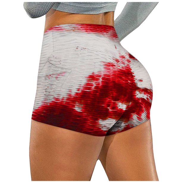 Gibobby Pantalones de Casuales Bolsillos Biker Yoga Tie-dye Mujer Pantalones cortos elásticos Running Fitness Pantalones arrugados Pantalones de yoga(Rojo, XXL)