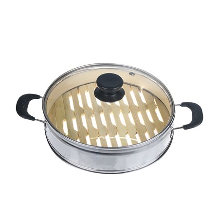

18cm Stainless Steel Steamer Bamboo Bottom Steamer Box Portable Steamer for Home Kitchen with Cover