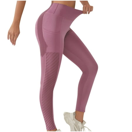 UTSJKR Stretchy Yoga Pants with Pockets for Woman Soft Comfy High Waisted Tummy Control Leggings Hip Lifting Tights Quick Drying Breathable Yoga Pants Pink XL