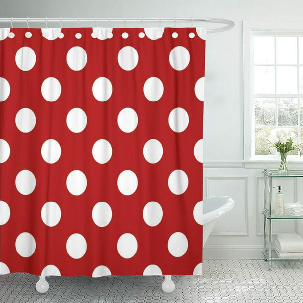 Atabie Polka Retro Dots Red And White, Dark Red Shower Curtain
