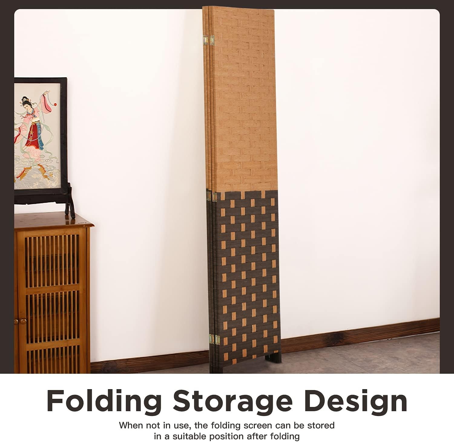 NiamVelo 4 Panel Wood Rooms Dividers Folding Privacy Screen Portable Screen Partition Wall Dividers for Home Office, CM