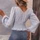 thumbnail image 4 of Camisa de cintura elástica para mujer Blusa de gasa Manga larga abullonada Estampado floral Cuello en V Camisa superior, 4 of 6