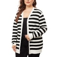 thumbnail image 4 of Agnes Orinda Plus Size Cardigan Sweater for Women V Neck Button Down Open Front Long Sleeve Striped Knit Cardigans 4X Black, 4 of 5