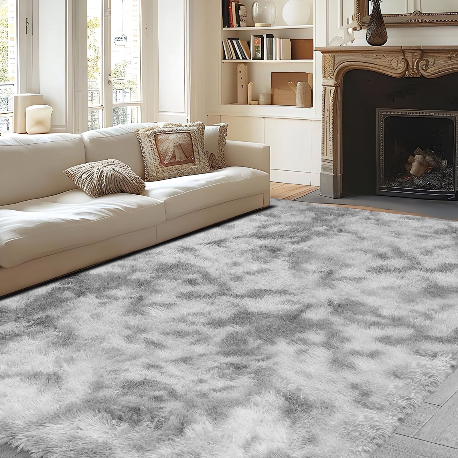 ZRSDIXK 8ft x 10ft Area Rug, Soft Fluffy Area Rugs for Living Room Bedroom Kids Room Decor Carpet, Light Gray
