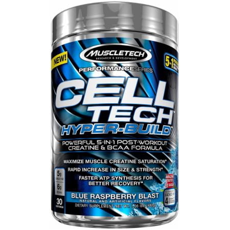 - MuscleTech Cell Tech Hyper-Build Creatine Powder, Blue Raspberry, 30 Servings