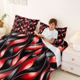 thumbnail image 4 of Manfei Black Red Bed Sheets, Gradient Wave Striped Fuul Size Sheets, Black Reversible 4pcs1 Flat Sheet + 1 Fitted Sheet + 2 Pillowcases, 4 of 6