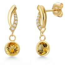 Gem Stone King 14K Yellow Gold Yellow Citrine and Lab Grown Diamond Earrings for Women | 1.65 Cttw | Gemstone November Birthstone | Round 6MM