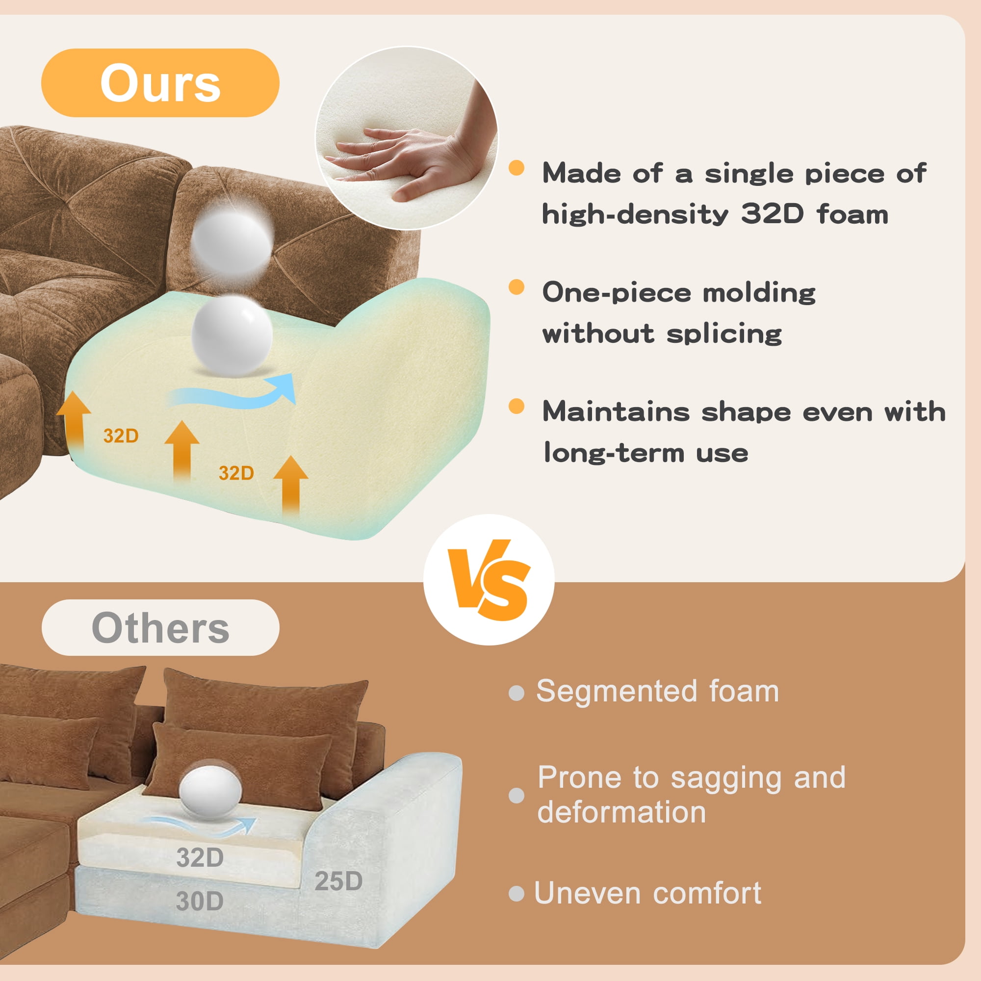 AISWORD 140" 4-Seat L-Shaped Modular Sectional with 1 Ottoman, Ultra-Soft Boneless Sectional with 32D High-Density Foam & Anti-Slip Bottom, No Assembly Required