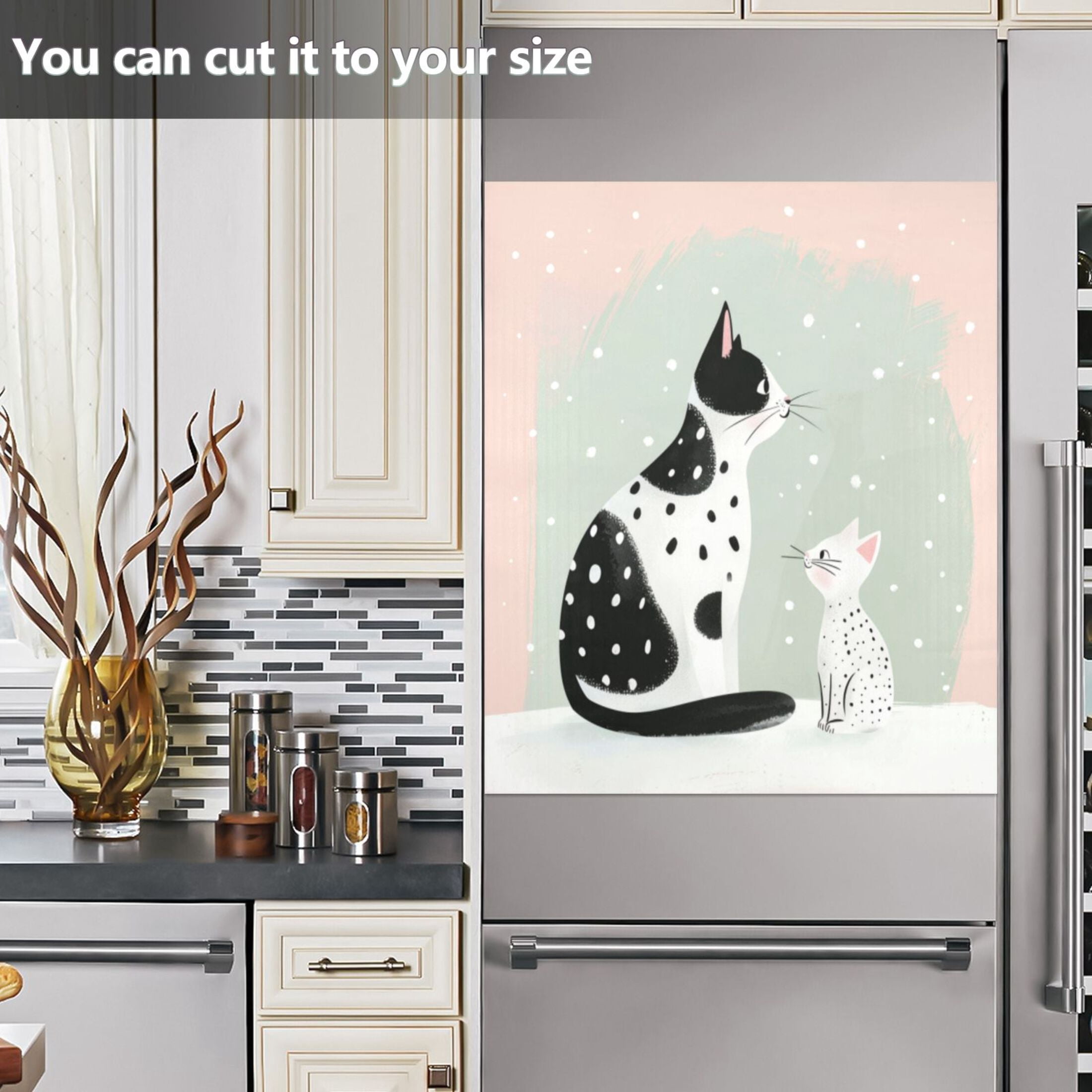 Dishwasher Magnetic Sticker 23x26 Inch Refrigerator Magnetic Sticker Washing Machine Magnetic Sticker Kitchen Panel Magnetic Sticker Home Decor Spotted Cats and Snowflakes