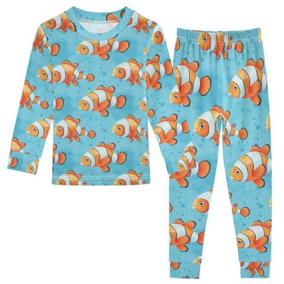 joogoo Cartoon Clownfish in Sea 2 Piece Long Sleeve Tee and Pants Cotton Pajama Set 5Y
