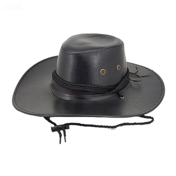 Wuphunn Cowboy Hat Safari Hat Sun Hat Mens Hats with Brim Dress up Hat with Buckle Belt Outdoor Hat Rain Hat Gardening Hat Outback Hats for Men Bucket Hats for Men Black One Size