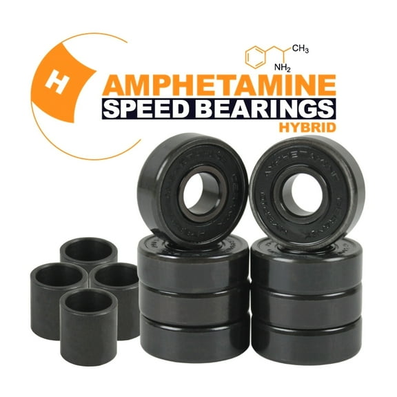 Amphetamine Skateboard Longboard Speed Bearings Set of 8 Pre-Lubricated Ceramic Hybrid