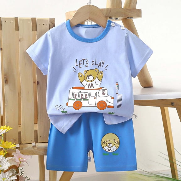 Amidoa Boys 2 Piece Outfits Summer Clothes Short Sleeve Soft Print T Shirts and Casual Shorts Kids Clothing Sets Multicolor Size 2T