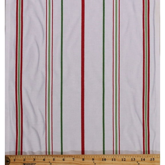 Cotton Toweling - 15.5" White With Green & Red Stripes - Toweling By the Yard (920-175Wht/Grn/Red)
