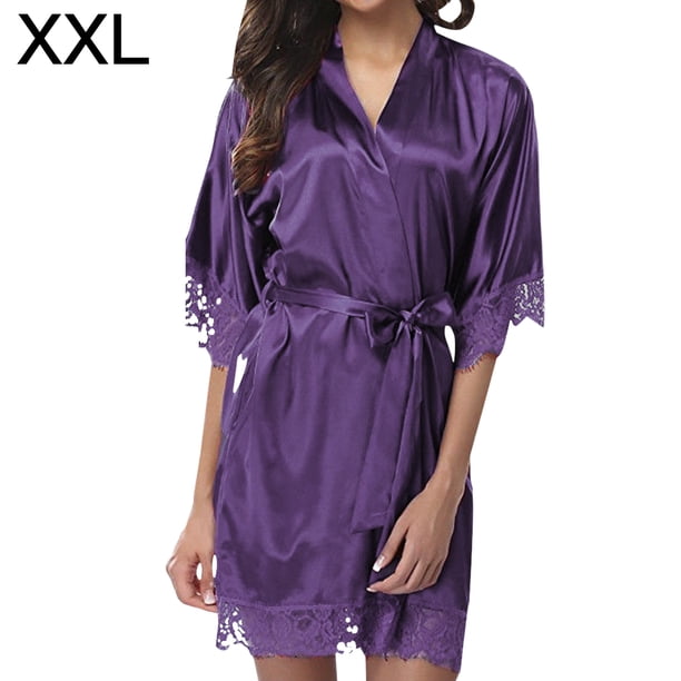 Mujeres Sexy Encaje Camisón Ropa de dormir Ropa interior Bata Albornoz Regalo, Morado, XXL Methold XX000136-20