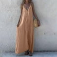 thumbnail image 6 of Efsteb Womens Solid Color V Neck Spaghetti Strap Maxi Dress Summer Casual Sleeveless Tank Dress Loose Beach Sundress with Pocket （Brown，XXXL）, 6 of 6