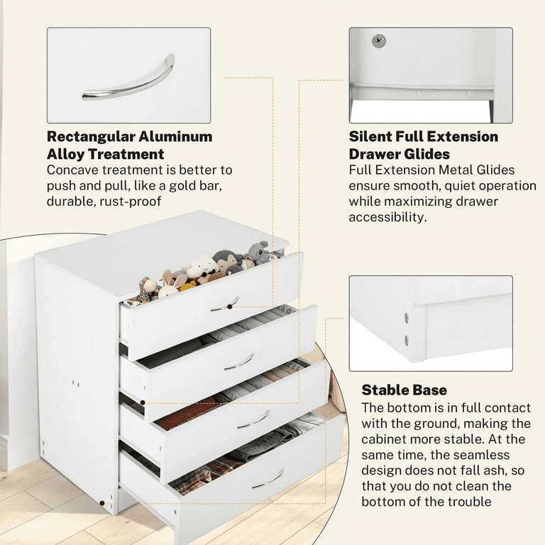 modern 4 drawer dresser white room essentials Amazon.com: Gizoon 4 Drawer Dresser for Bedroom, Sturdy White Chest of Drawers with Anti-Tip Device, Modern Large Capacity Storage Furniture for Closet, Embedded Handles, Space-Saving Design, Wooden Finish, White : Home &