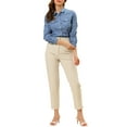 thumbnail image 2 of MODA NOVA Junior's Point Collar Long Sleeve Button Down Chest Pockets Denim Shirt, 2 of 6