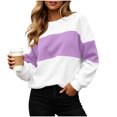 thumbnail image 6 of Josdec Women's Two Tone Color Block Crew Neck Sweatshirt, Drop Shoulder Long Sleeve Loose Pullover, All Season Daily Casual Loungewear Tops, 6 of 9