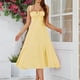 thumbnail image 2 of Vestido ajustado con cintura entallada y cordón ajustable para mujer - Vestido de fiesta sin mangas con cuello cuadrado y tirantes, con cremallera en la espalda (XS-XXL), 2 of 6