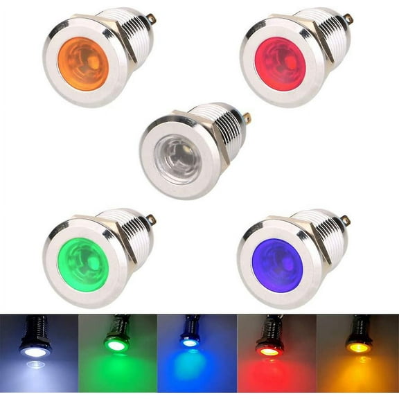 5pcs 12v-24vdc 12mm Led Indicator Light Stainless Steel Waterproof Indicator Light(5 Colors)