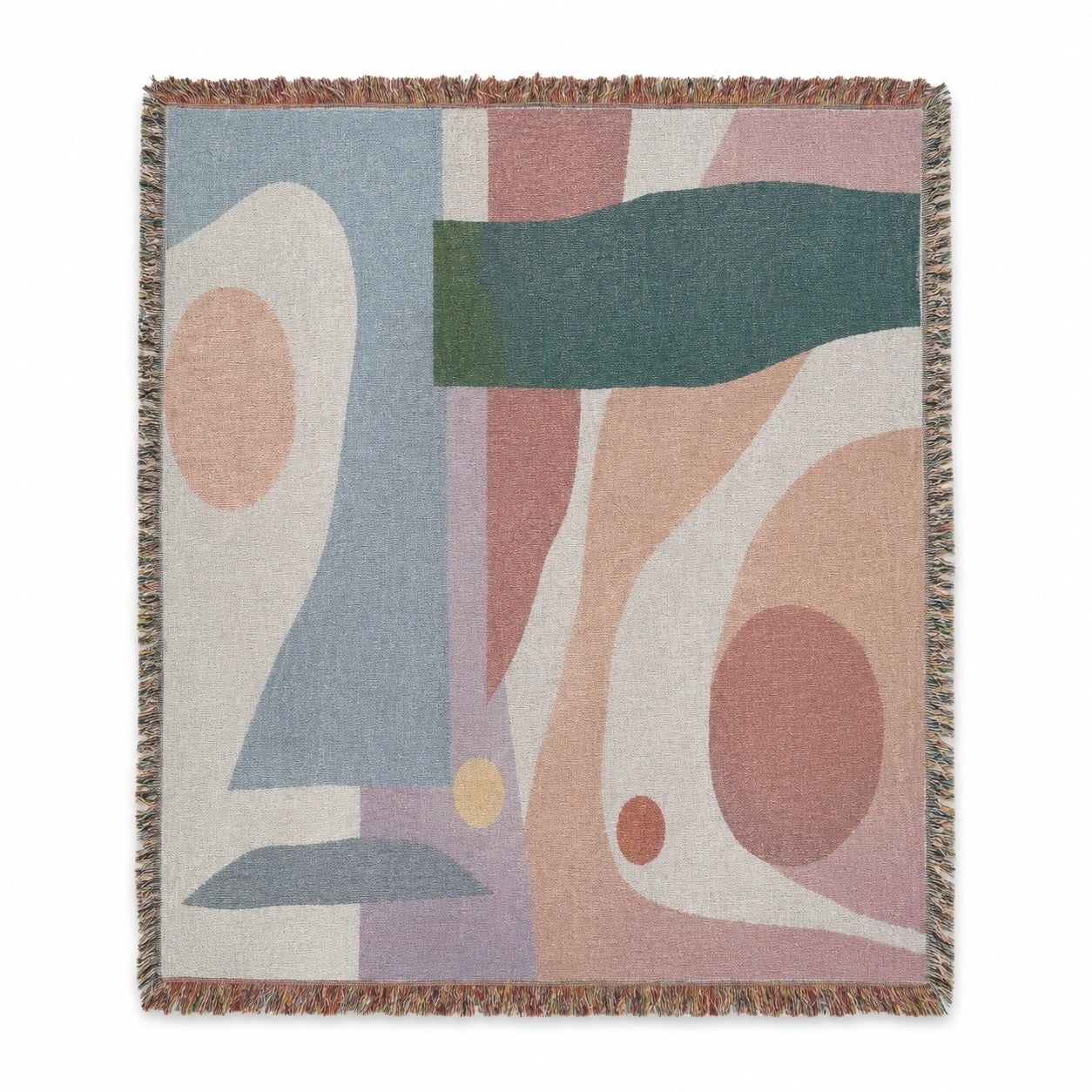 Muted Pastel Abstract Geometric Woven Throw Blanket Cotton with Fringed Edges Modern Decor for Couch and Bed