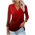 thumbnail image 1 of Blusas para las Mujeres Casual 3/4 Manga Botón de la Camiseta Cuello Impresión, Ligera Blusa de Verano, 1 of 5