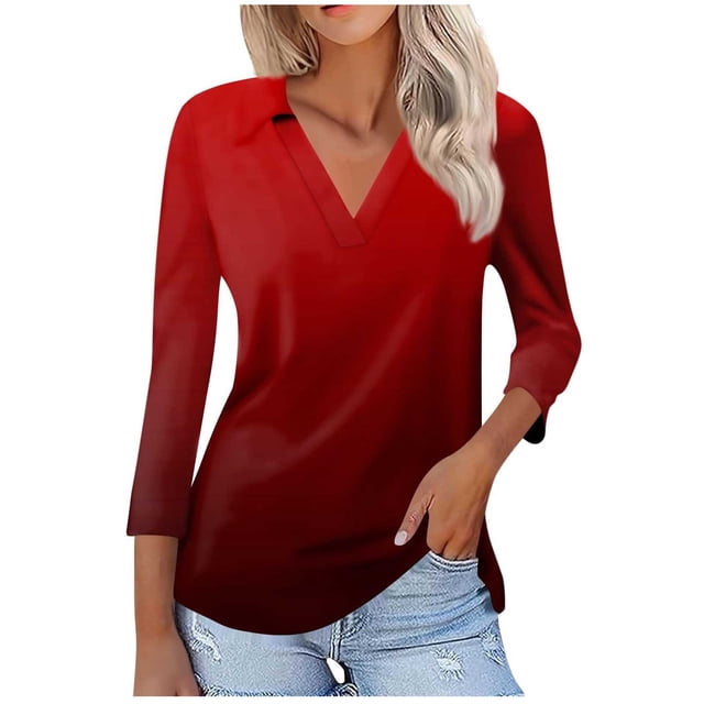 Blusas para las Mujeres Casual 3/4 Manga Botón de la Camiseta Cuello Impresión, Ligera Blusa de Verano