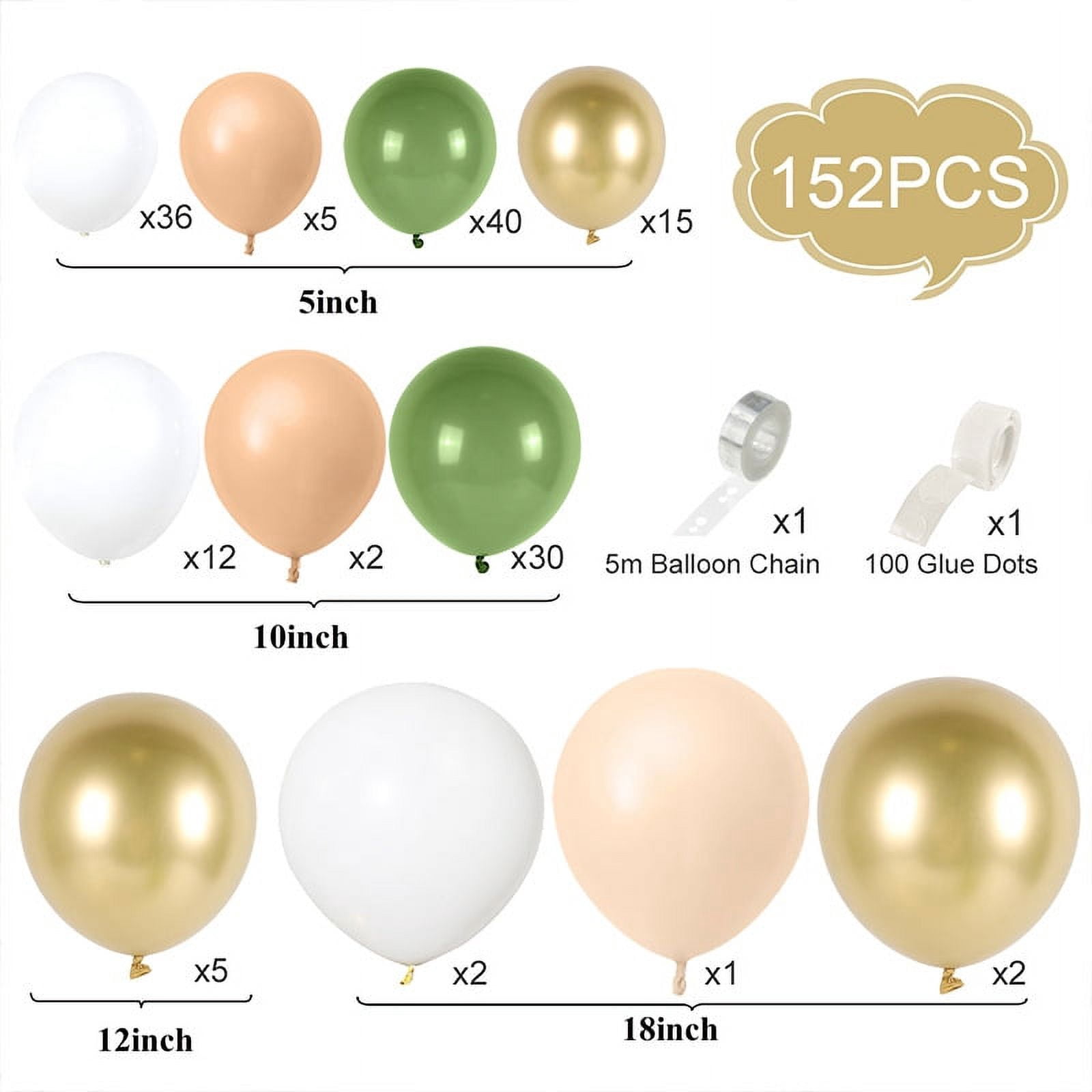 50 Ballons Anniversaire Vert Or Et Blanc Confettis - 12 Pouces Latex - Pour Mariage, Baby Shower, Décoration Fête