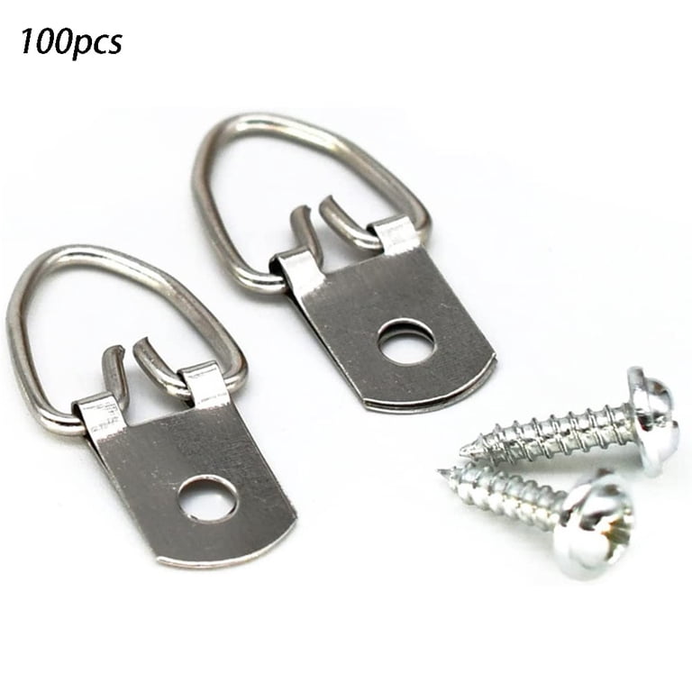 ADS Picture Hangers D Hooks 100 Set D-ring Picture Hangers With Screws For Hanging Clock Paintings Artwork Hook Photo Mirrors Single Hole D-rings Ne A | IE D Rings Picture Hanging Art