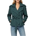 thumbnail image 3 of cocolona Cropped Trench Coat for Women Long Sleeve Collared Solid Color Waist Jacket Lined Trendy Casual Fall Tops, 3 of 7