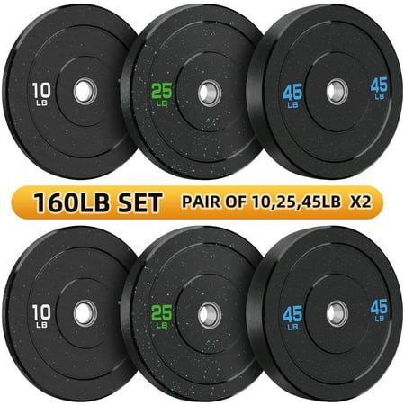 FIXTECH 2-Inch Bumper Plates High Bounce, Olympic Weight Plate Set 160lb, Barbell Weight Plates Set for Home Gym, Colored Weights Rubber Strength Training Plate for Weight Lifting