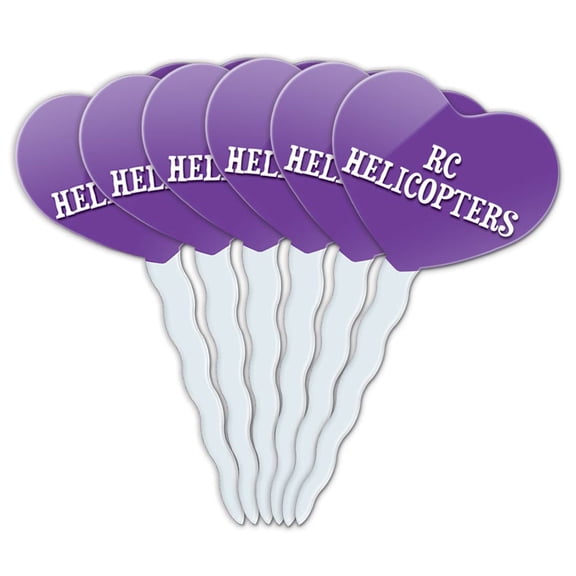 RC Helicopters Heart Love Cupcake Picks Toppers - Set of 6