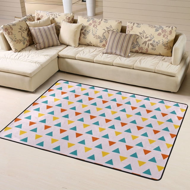 DouZhe Tapis de Sol Antidérapant Lavable en Machine à Motif Triangle Coloré Area Rugs, Style Géométrique, 63 x 48 Pouces