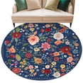 thumbnail image 6 of Navy Blue Flowers Round Rug 8ft Washable Circle Rugs Non Slip Spring Vintage Floral Leaves Farmhouse Large Area Rug Indoor Floor Carpet for Bedroom Kitchen Living Room Home Office Dining Room Nursery, 6 of 8