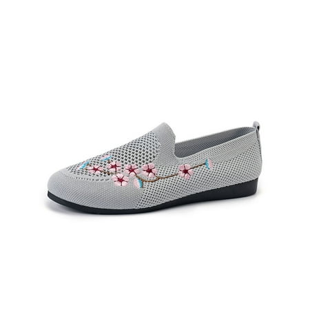 

Rotosw Women Sneakers Non-Slip Flats Comfort Casual Shoes Floral Slip On Walking Shoe Yoga Breathable Gray 5.5