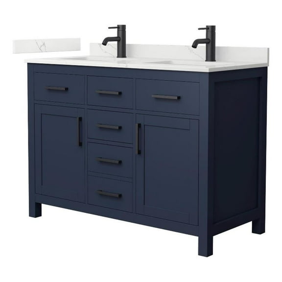 Beckett 48" Dark Blue Double Vanity & Giotto Quartz Top (1-Hole) & Black Trim