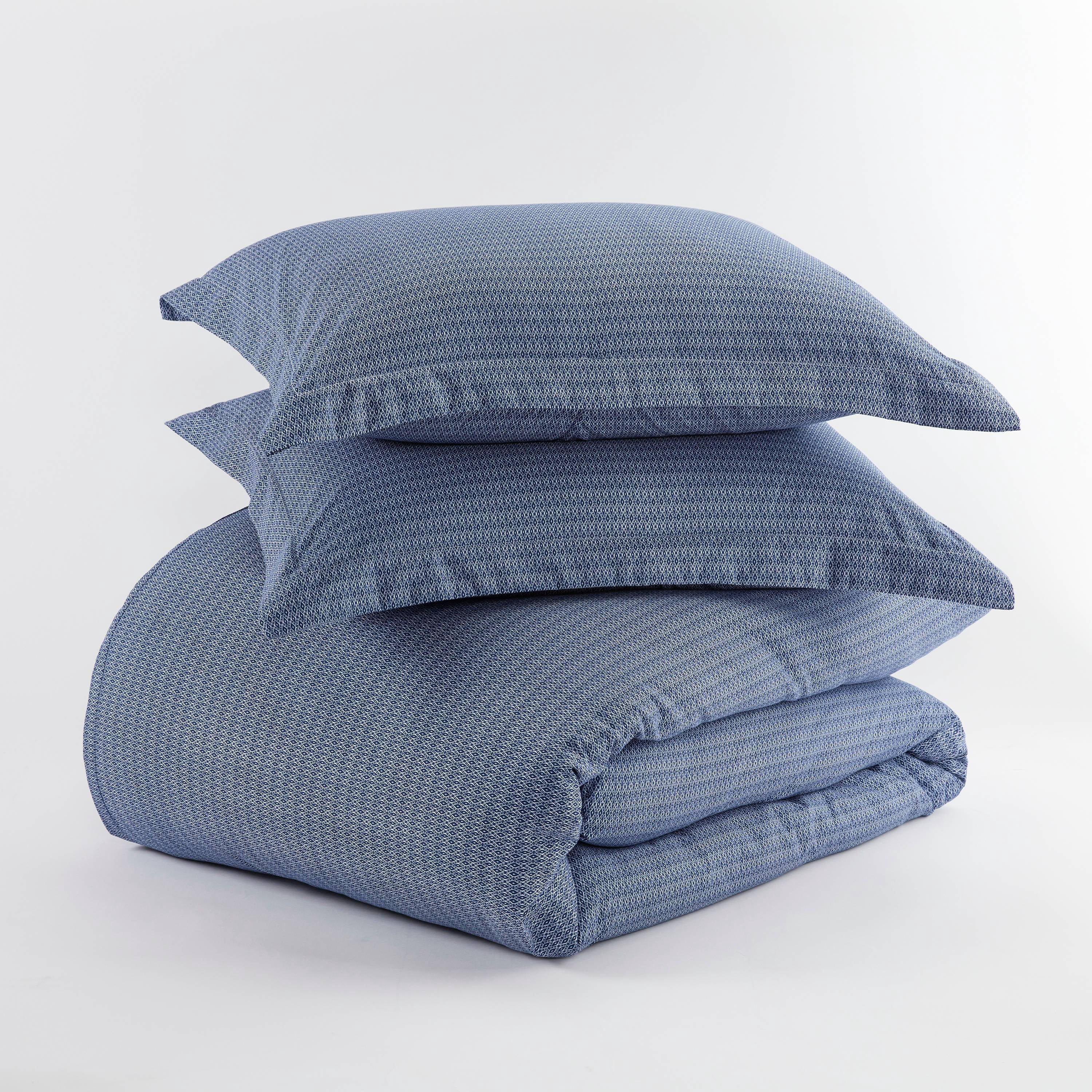 Noble Linens Navy Blue Diamond Pattern 3-Piece Duvet Cover Set, King/Calking