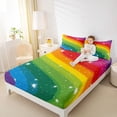 thumbnail image 4 of jejeloiu Cartoon Rainbow Lines Queen Sheet Sets,Galaxy Starry Sky Bed Set For Girls Kids 4-Piece, 4 of 7