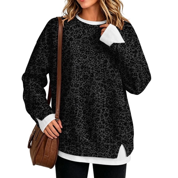 Leopard Print Sweatshirt for Women, Long Sleeve Crew Neck Pullover Top, Casual Loose Fit Animal Pattern Shirt for Fall Winter