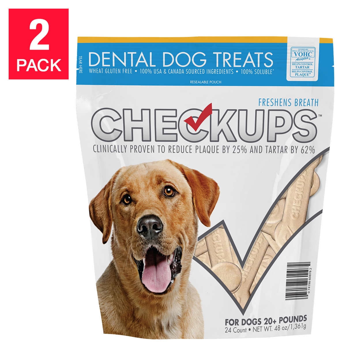 CheckUps Dental Dog Treats 24 Count, 2 Pack