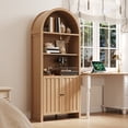 thumbnail image 2 of 71" Tall Arched Pantry Cabinet, Farmhouse Kitchens Storage Cabinet with 2 Book Risers and Adjustable Shelf, Versatile 5-Tier Bookshelf Cupboard for Living Room, Natural, 2 of 7