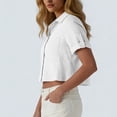 thumbnail image 4 of Ruimatai Womens Collared Button Down Short Sleeve Cropped Cotton Linen Blouse Casual Loose Fit Tops with Pockets for Daily Wear Office Vacation, 4 of 7