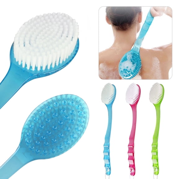 Brush Scrubber Anti Slip Long Handle Back Brush For Shower,Dual-Sided back Scratchers Back Brush with Stiff and Soft Bristles,Body Exfoliator for Bath or Dry Brush,Blue