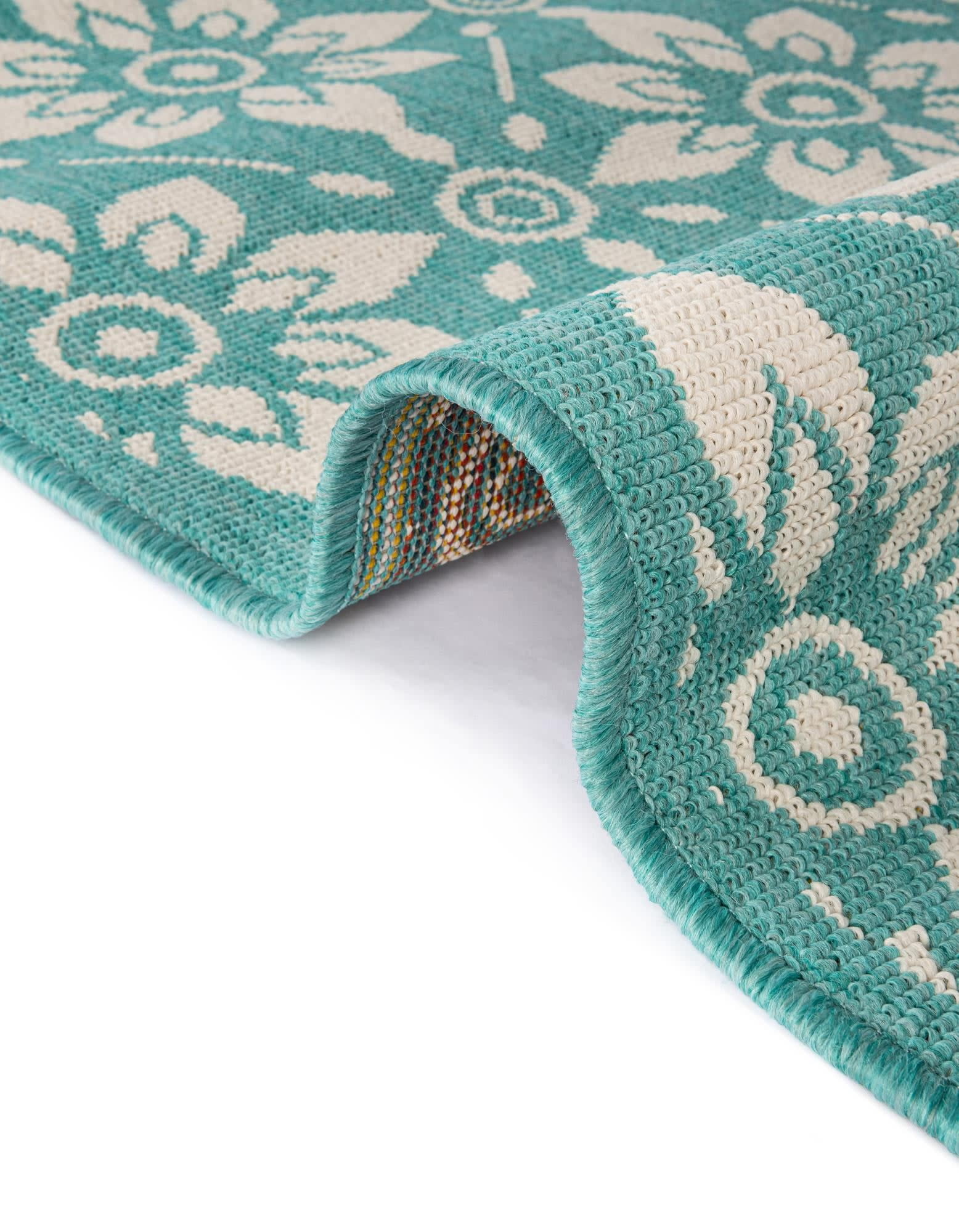 Unique Loom Outdoor Trellis Collection Area Rug - Tiles (7' 10" Round Teal/Ivory)